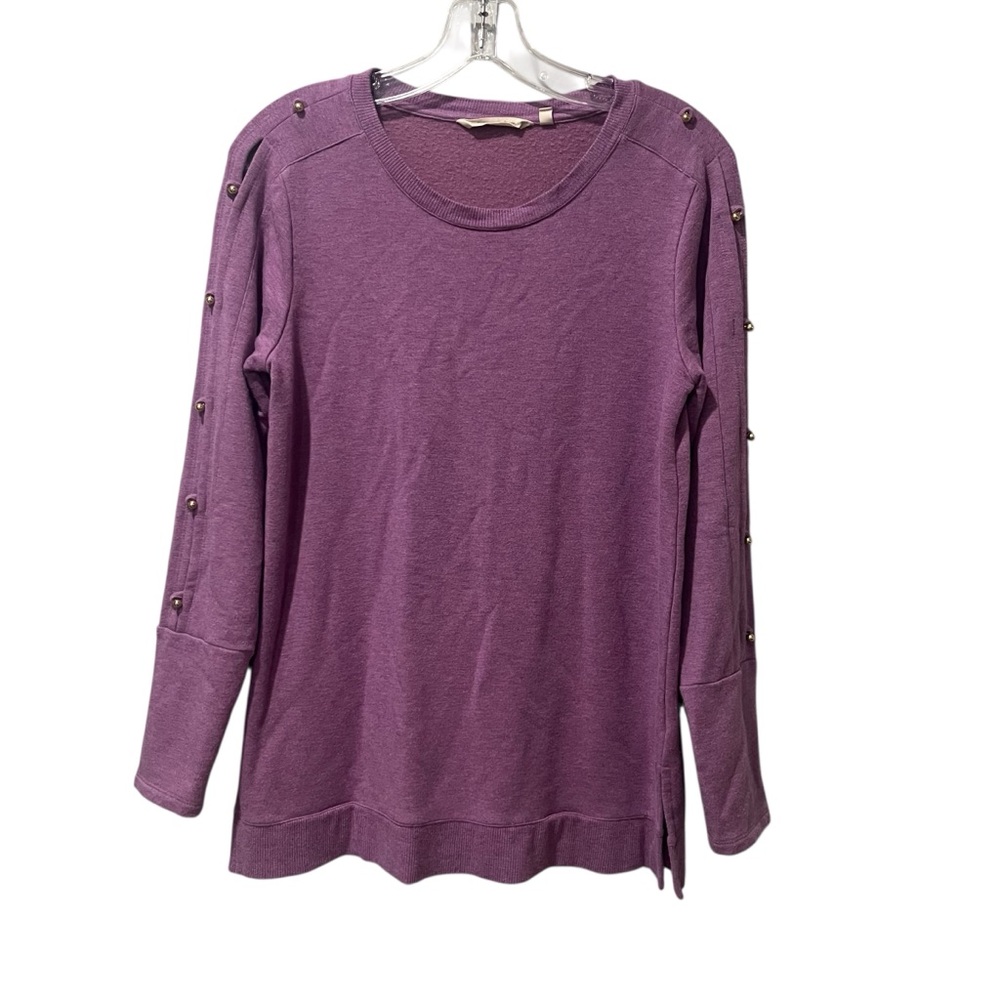 Soft Surroundings top purple sweater Long Sleeve Gold Buttons Size XS Soft‎